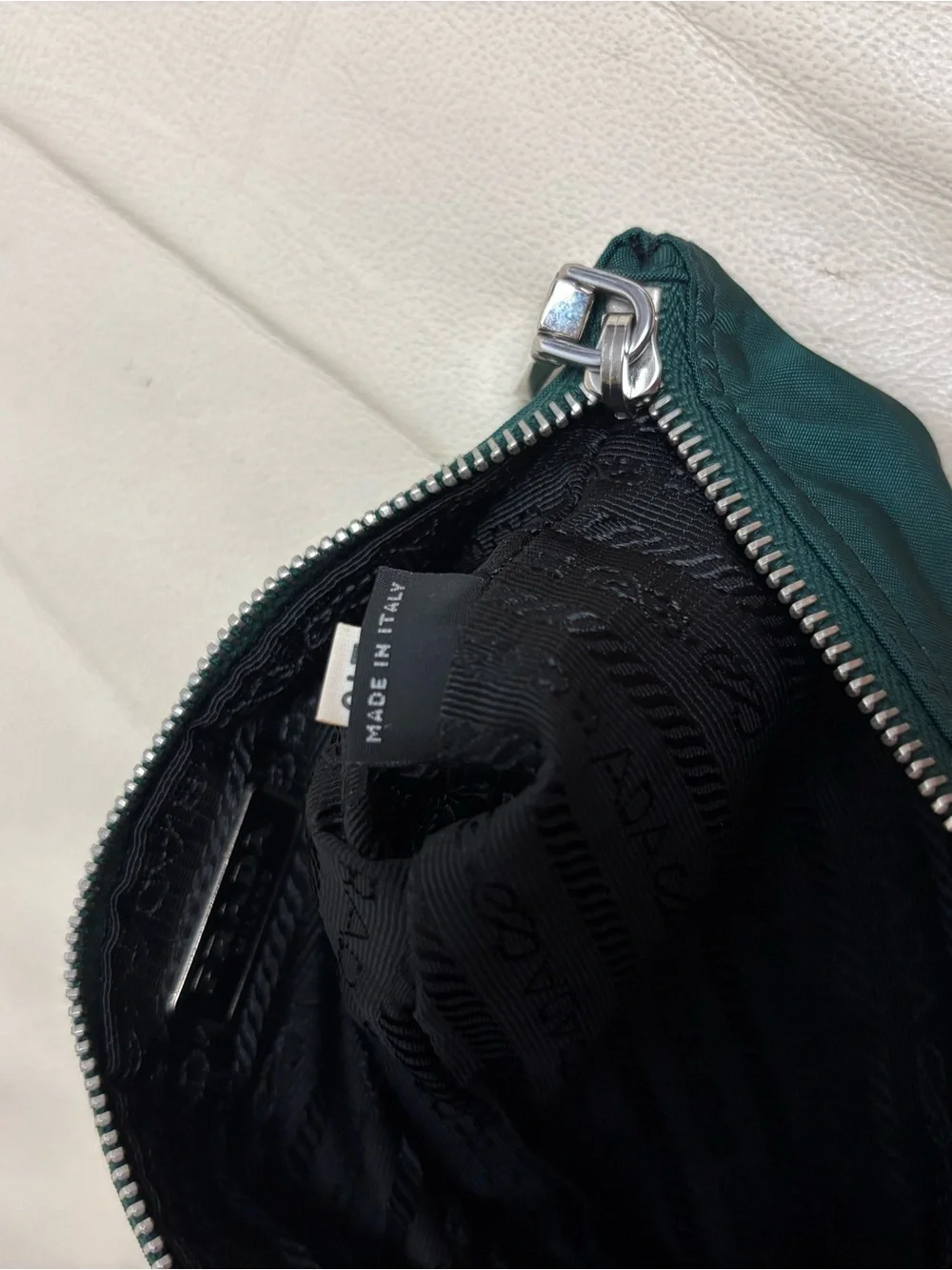 PRADA Green Bear Nylon Zipper Pouch 7 x 4 inches Tessuto